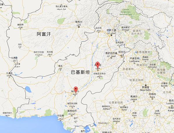 苏库尔,木尔坦位置(从左至右,来源:谷歌地图)