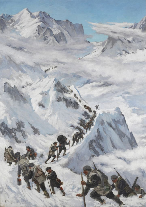 油画《过雪山》    